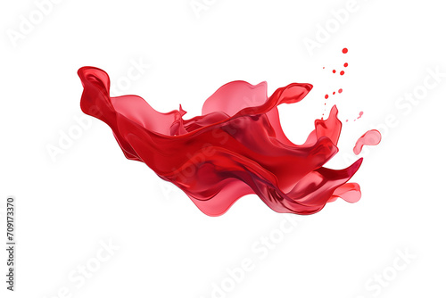 A red fabric in the air on transparent background.