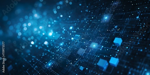 Abstract technology futuristic digital with lighting glowing particles elements on a dark blue background