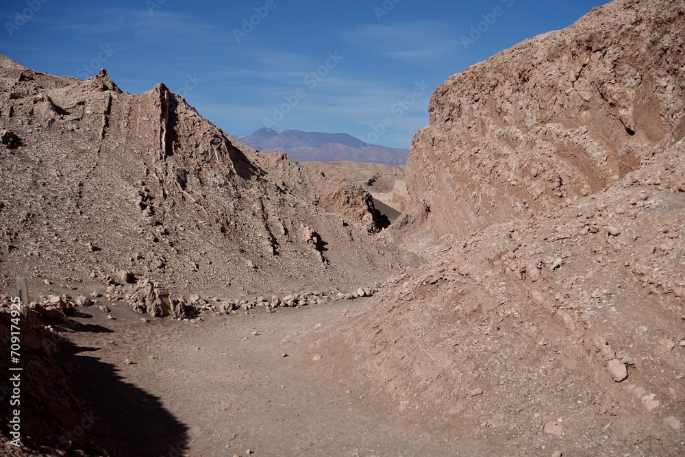 Sandy Rocky scenery in The Valley of The Moon (‎⁨Valle De La Luna) ⁩, ⁨San Pedro de Atacama⁩, ⁨Chile.⁩