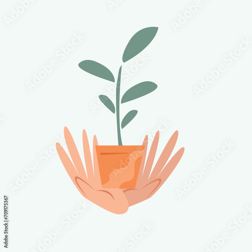 hand hold plant on the pot illustration vector design