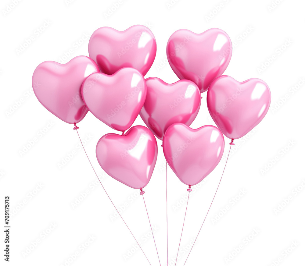 Pink heart shape balloons isolated on transparent background. PNG file, cut out