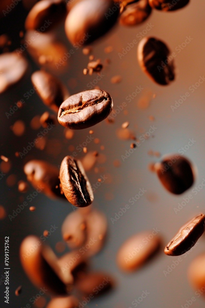 Coffee beans splash fresh. Selective focus. Coffee beans splash fresh. Selective focus.