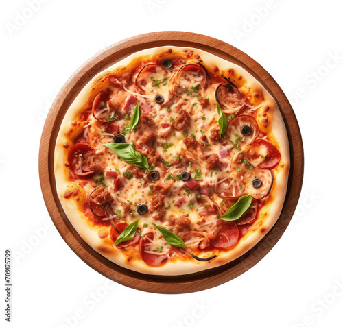 Delicious Pizza isolated on transparent background. PNG file, cut out