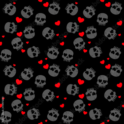 Love Valentine's skull Vectors. Skelton seamless pattern. Bone of death. Lovely concept pattern with star, eye heart and skull . Valentine's day of love.