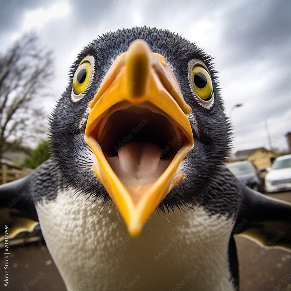 Naklejka premium surprised penguin pov created with Generative Ai