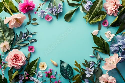 8 March.Happy Women's Day. Flower and leaves spring holiday background with number 8