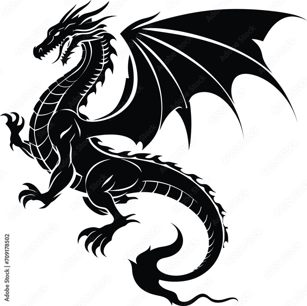 Silhouette dragon full body black color only