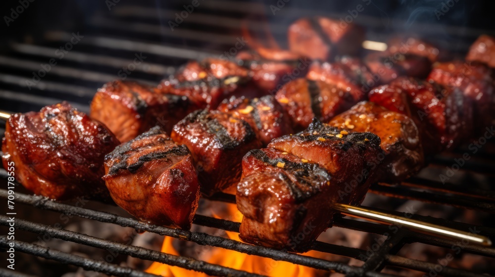 beef shish kabobs on the grill. Neural network AI generated art beef shish kabobs on the grill. Neural network AI generated art