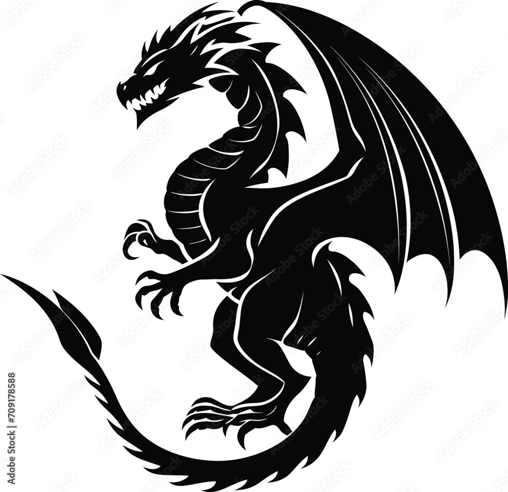 Silhouette dragon full body black color only Silhouette dragon full body black color only