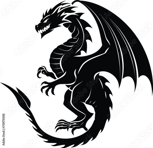 Silhouette dragon full body black color only