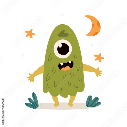 Funny cartoon monster. Halloween vector illustration. Cute monster.