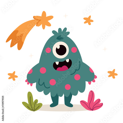 Cute cartoon monster. Vector illustration in flat style. Isolated on white background.