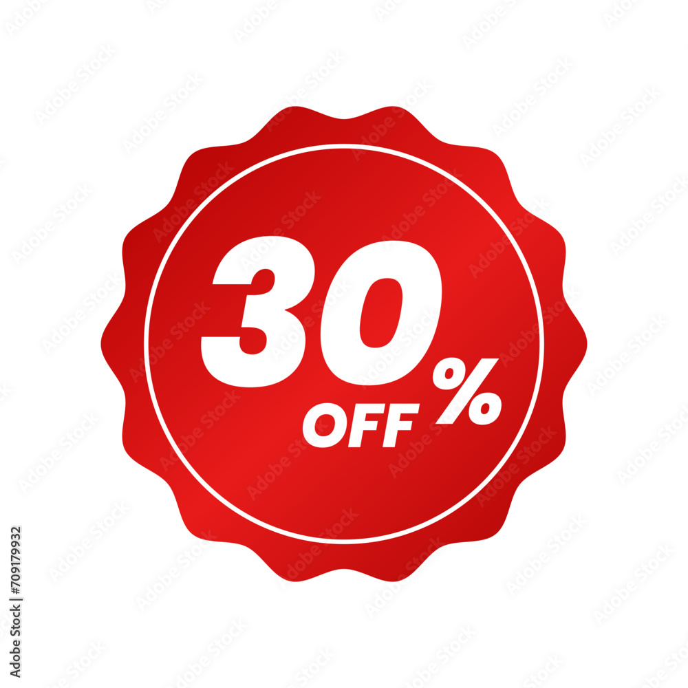 Discounts 30 percent off. Red template on white background. Vector illustration Discounts 30 percent off. Red template on white background. Vector illustration