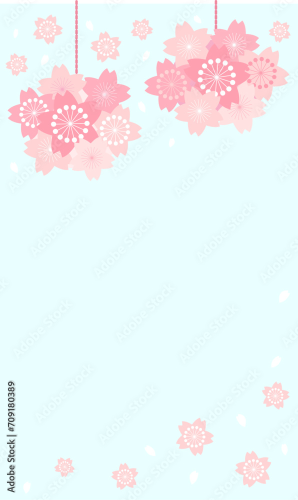 桜の花の背景フレーム　フラワーボールのベクターイラスト