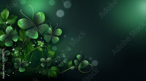 Spring green background with butterflies. Banner, copy space. St. Patrick's Day 