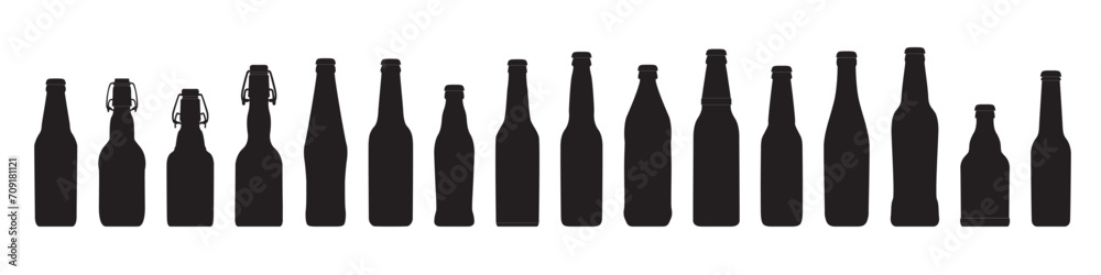 Beer bottle shape. Pub, bar concept. Brewery icon. Alcohol beverage label design. Craft beer Ideas. - obrazy, fototapety, plakaty 