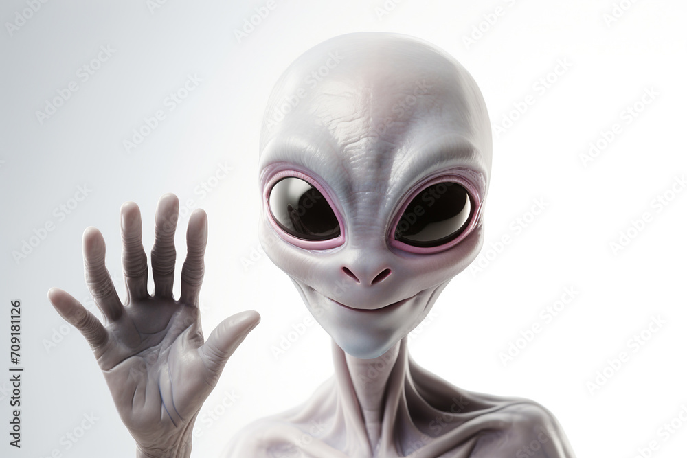 Extraterrestrial life concept., friendly alien waving greeting