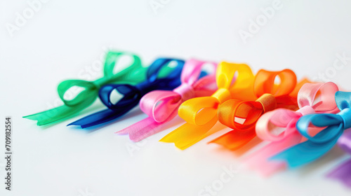 Colorful set of bow tie hair barrettes on a white background photo