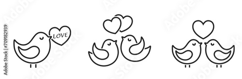 birds with hearts line icon set. love and romantic symbols. vector images for valentines day design