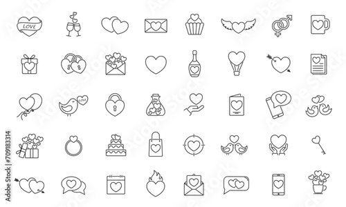 valentine line icon set. heart  love and romantic symbols. vector images for valentines day design