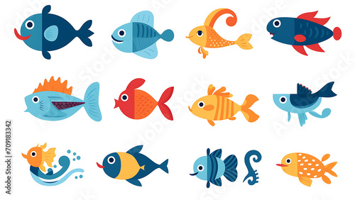 Cartoon fish icons set. Cartoon set of cartoon fish vector icons for web design