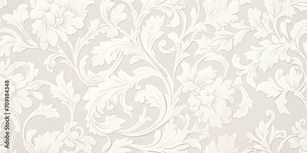 French vintage damask pattern. Delicate white floral seamless design. Hand-drawn home decor wallpaper. Classic farmhouse print.