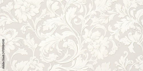 French vintage damask pattern. Delicate white floral seamless design. Hand-drawn home decor wallpaper. Classic farmhouse print. photo
