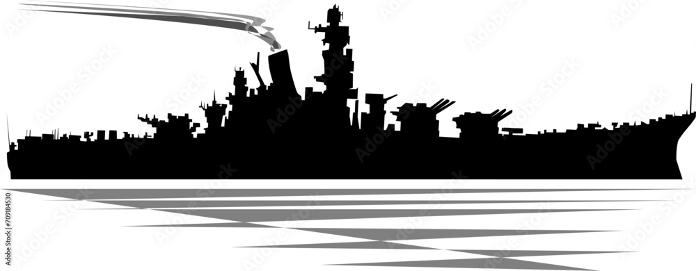 Naklejka premium Silhouette of a warship on a white background. Vector illustration for design in military style