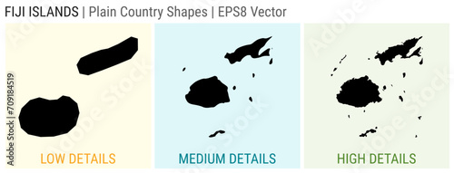 Fiji - plain country shape. Low, medium, and high detailed maps of Fiji. EPS8 Vector illustration.