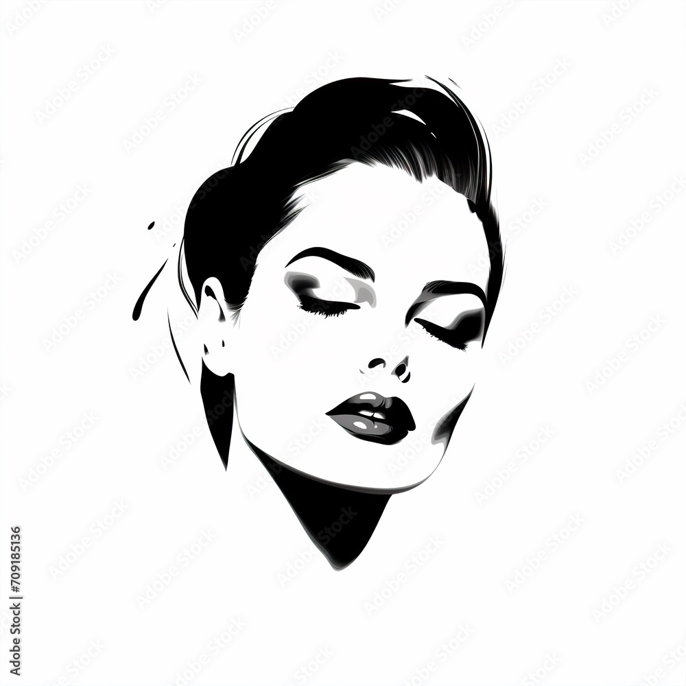 minimal line art of a beautiful woman head vector black and white