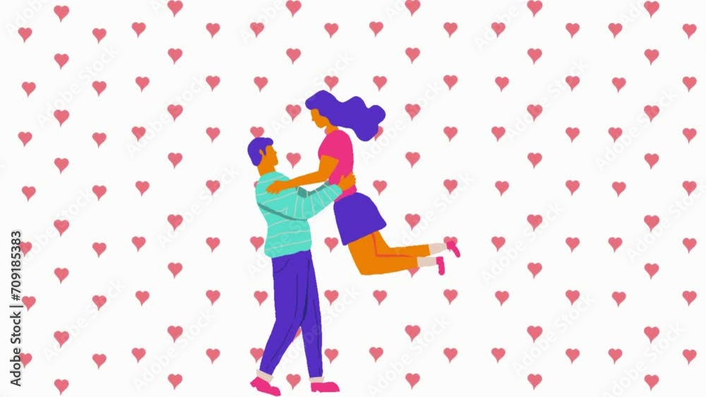 A couple in love hugs against a background of pink hearts. Video concept for valentine's day, wedding or anniversary A couple in love hugs against a background of pink hearts. Video concept for valentine's day, wedding or anniversary