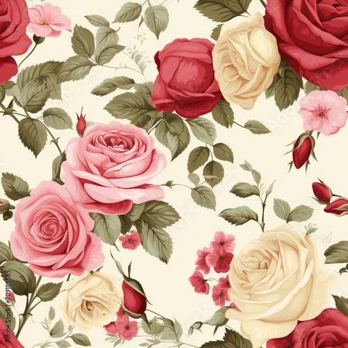 various rose flowers seamless pattern