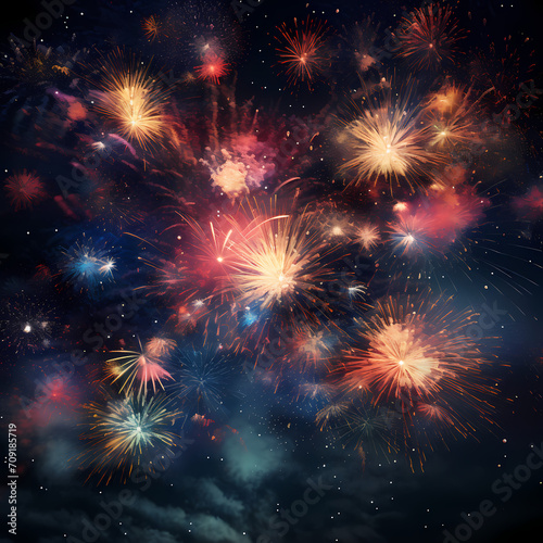 Abstract firework display in the night sky.