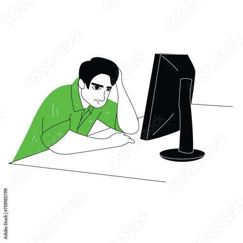 flat illustration of a content creation worker who do not get an idea