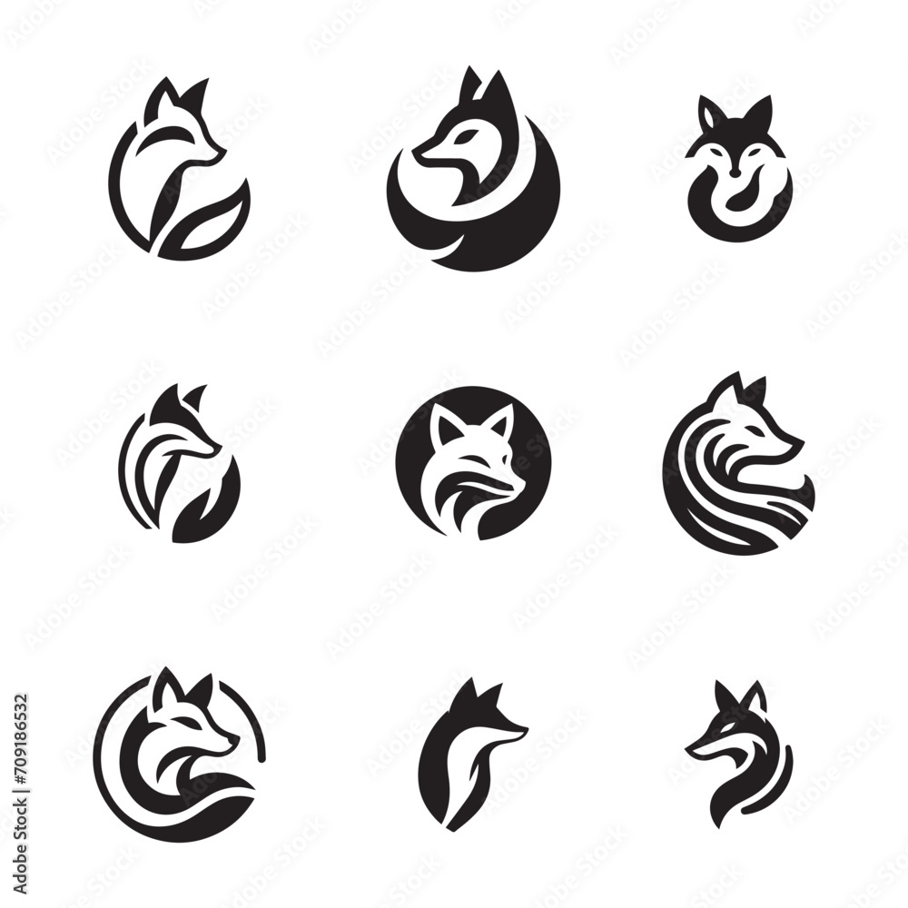 Enigmatic Fox Logos in Monochrome Array Enigmatic Fox Logos in Monochrome Array
