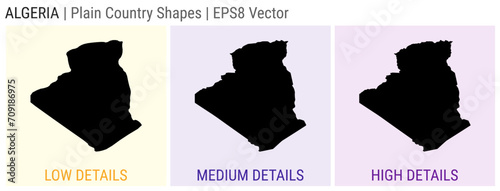 Algeria - plain country shape. Low, medium, and high detailed maps of Algeria. EPS8 Vector illustration.