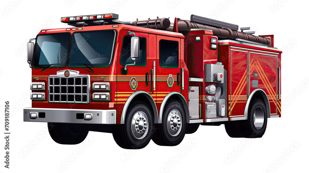 red fire engine on a transparent background 