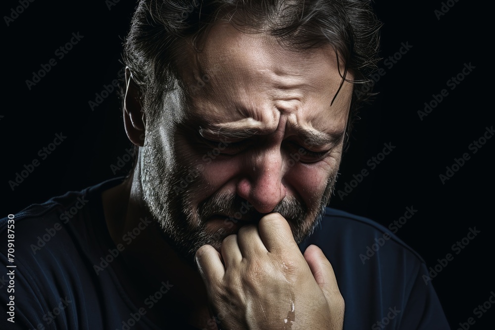 A crying man in despair close up. A crying man in despair close up.