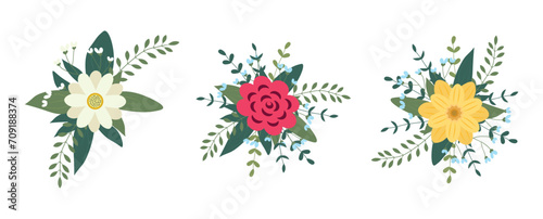Set of flowers arrangement isolated on background. Flat illustration. Perfect for cards  invitations  decorations  logo  various designs