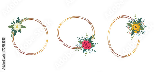 Set of gold circle frame with arrangement. Perfect for wedding invitation cards, luxury templates