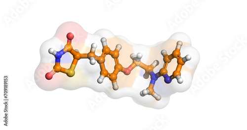 Rosiglitazone, type 2 diabetes drug, 3D molecule 4K photo