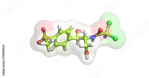 Thiamphenicol, broad-spectrum antibacterial drug, 3D molecule 4K photo