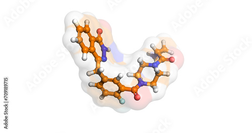 
Olaparib, drug against ovarian cancer, breast cancer, pancreatic cancer, and prostate cancer, 3D molecule 4K  photo