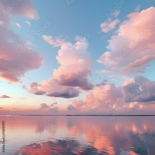 Dreamy pastel-colored clouds at sunset.