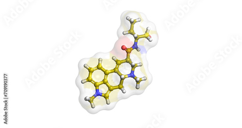 Methysergide, drug for migraine and cluster headaches, 3D molecule 4K  photo