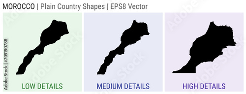 Morocco - plain country shape. Low, medium, and high detailed maps of Morocco. EPS8 Vector illustration.