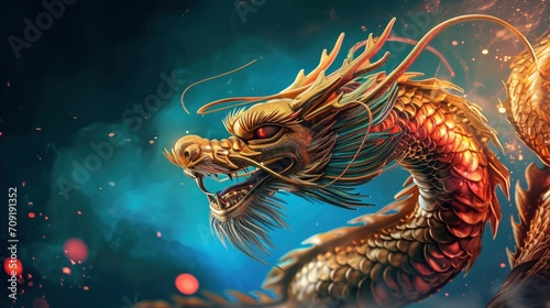 chinese dragon, copy space - generative ai © Nia™
