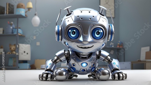 Adorable Best Friend for Future Kids - Cute and Friendly Baby Robot in Sci-Fi Art