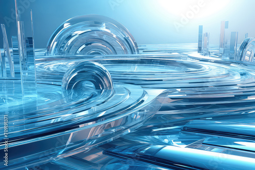 Blue Abstract fluid wave. Abstract curved glass Modern minimal wallpaper. Innovation background design for landing page. 3d render illustration.