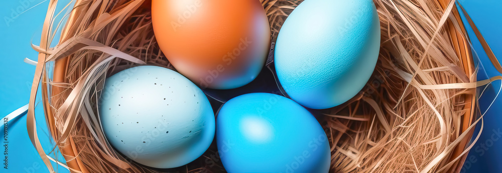 Easter background with colorful Easter eggs, banner.